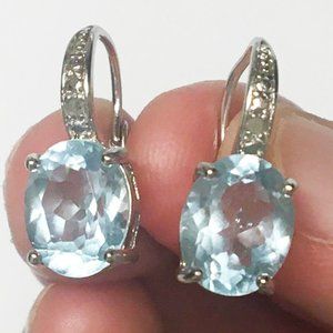 Sterling Silver Blue Topaz Stone Huggie Earrings